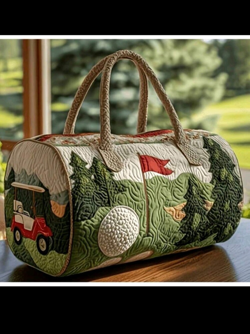 BRAND NEW ** Quilted Golf Scene Duffle Bag in Green, White and Red